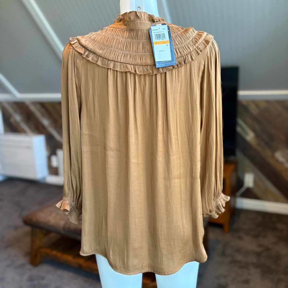 Democracy Rust Brown Ruffled Button-Up Blouse - image 3